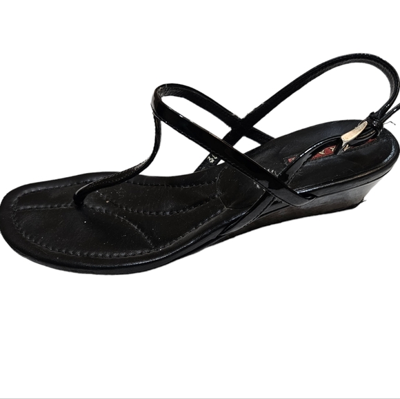 PRADA PATENT LEATHER THONG WEDGE SANDAL SIZE 36.5 - Picture 3 of 8